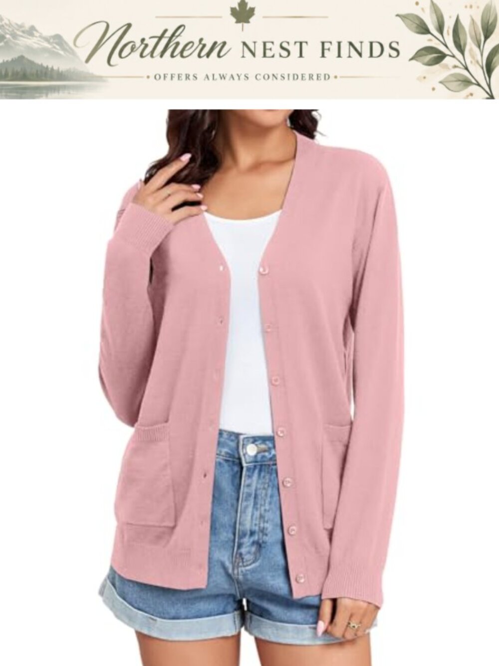 V-Neck Button-Down Cardigan Sweater Knitted Loose Fit Casual Office Wear